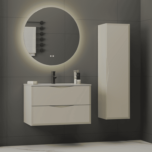 Conjunto móvel lavatório simples embutido 80cm coluna Ellie Caxemira