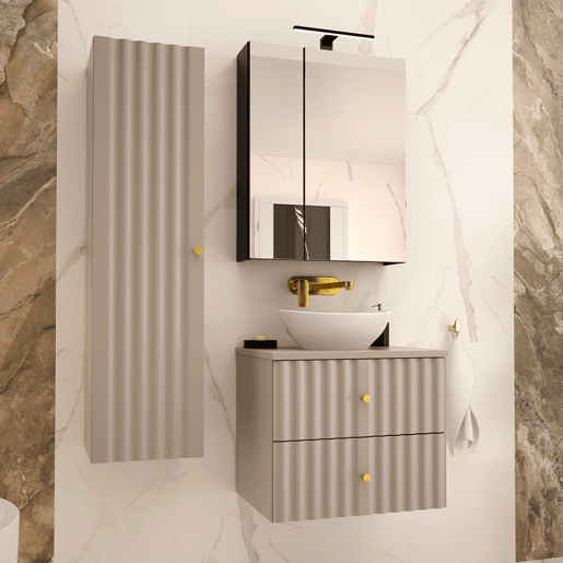 Conjunto móvel lavatório simples 60cm coluna Izae Caxemira