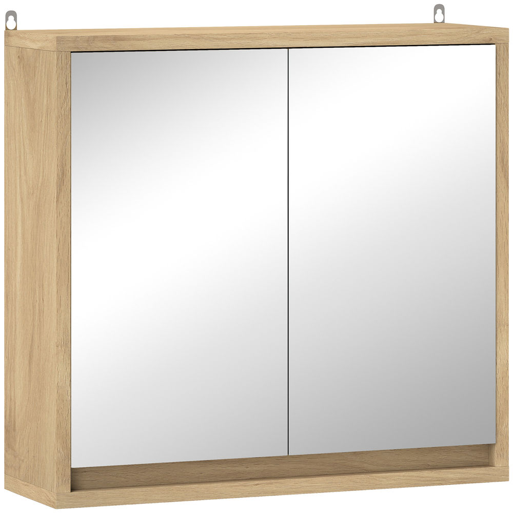 Homcom armario de baño con espejo con 2 puertas y estante ajustable mueble colgante de baño para aseo estilo moderno 48x14,5x45 cm madera natural