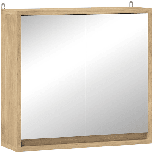 HOMCOM Armário de Casa de Banho com Espelho Móvel Suspenso de Casa de Banho com Prateleira Interior Ajustável em 3 Níveis e 2 Portas 48x14,5x45 cm Madeira