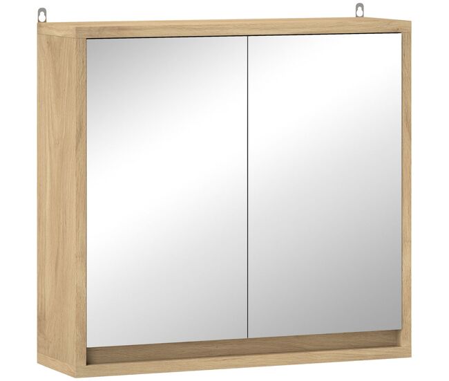 Homcom armario de baño con espejo con 2 puertas y estante ajustable mueble colgante de baño para aseo estilo moderno 48x14,5x45 cm madera natural