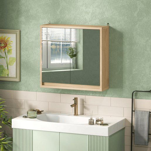 HOMCOM Armário de Casa de Banho com Espelho Móvel Suspenso de Casa de Banho com Prateleira Interior Ajustável em 3 Níveis e 2 Portas 48x14,5x45 cm Madeira