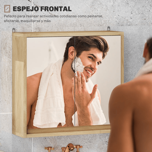 HOMCOM Armário de Casa de Banho com Espelho Móvel Suspenso de Casa de Banho com Prateleira Interior Ajustável em 3 Níveis e 2 Portas 48x14,5x45 cm Madeira