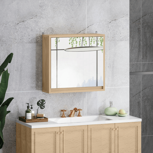 HOMCOM Armário de Casa de Banho com Espelho Móvel Suspenso de Casa de Banho com Prateleira Interior Ajustável em 3 Níveis e 2 Portas 48x14,5x45 cm Madeira
