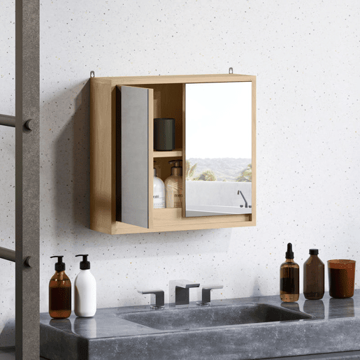 HOMCOM Armário de Casa de Banho com Espelho Móvel Suspenso de Casa de Banho com Prateleira Interior Ajustável em 3 Níveis e 2 Portas 48x14,5x45 cm Madeira