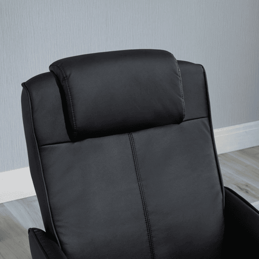 HOMCOM Poltrona Relax Reclinável até 145° com Banco de Apoio para os Pés Poltrona Giratória 360° Estofada em PU e Estrutura de Aço 78x67x98 cm Preto