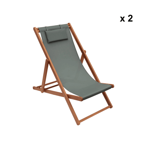 Espreguiçadeiras em madeira de eucalipto, set de 2, Creus, Verde caqui, 102x56x86 cm
