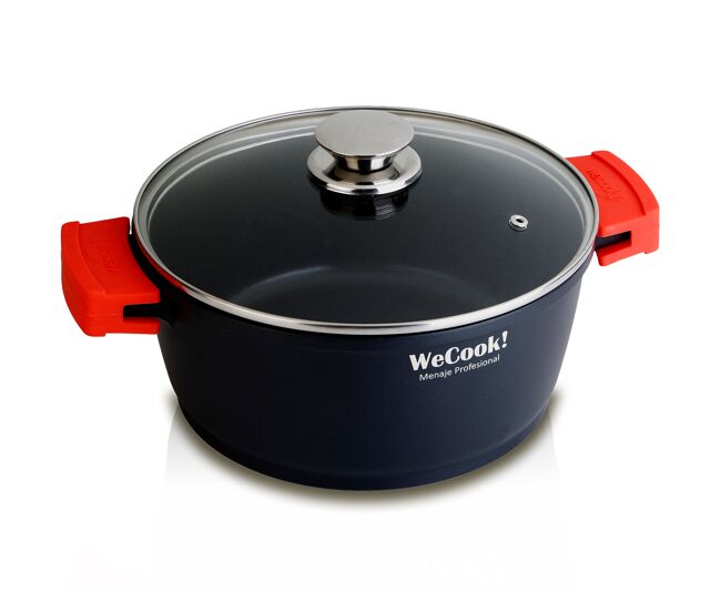 Wecook ecostone cazuela alta inducción tapa cristal 16cm, antiadherente sin pfoa, aluminio fundido, 5mm, 8cm alto, , negro