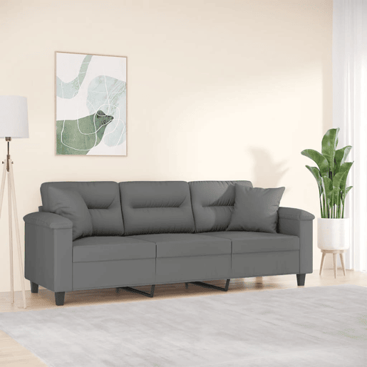 vidaXL Sofá 3 lugares c almofadas 180 cm microfibra cinzento-escuro