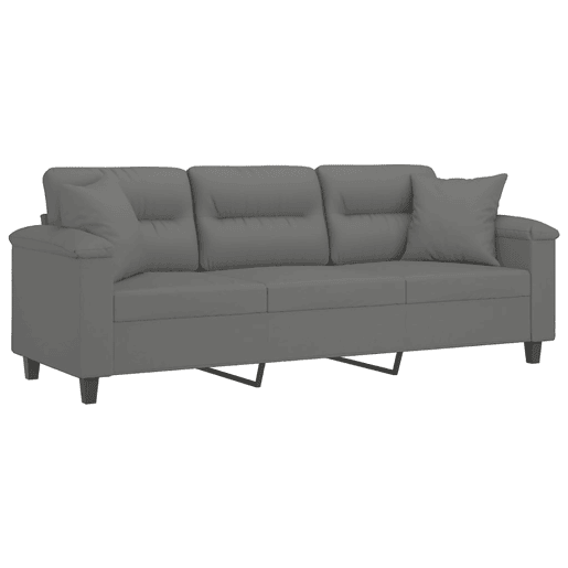 vidaXL Sofá 3 lugares c almofadas 180 cm microfibra cinzento-escuro