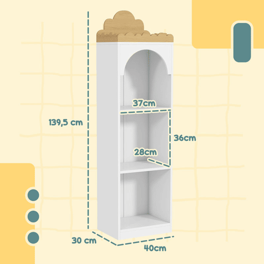 AIYAPLAY Estante Infantil para Livros com 3 Níveis - Ideal para Quartos de Crianças, Creches, Branco e Natural