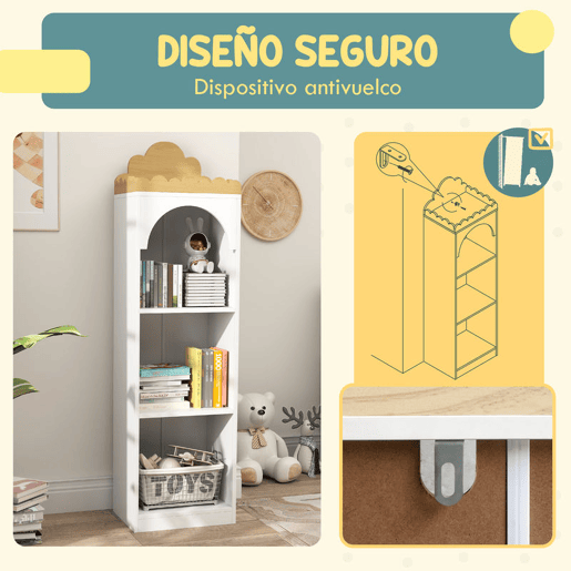 AIYAPLAY Estante Infantil para Livros com 3 Níveis - Ideal para Quartos de Crianças, Creches, Branco e Natural
