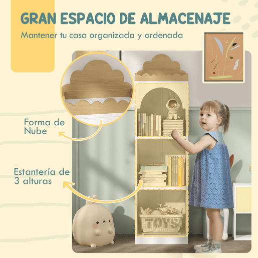 AIYAPLAY Estante Infantil para Livros com 3 Níveis - Ideal para Quartos de Crianças, Creches, Branco e Natural