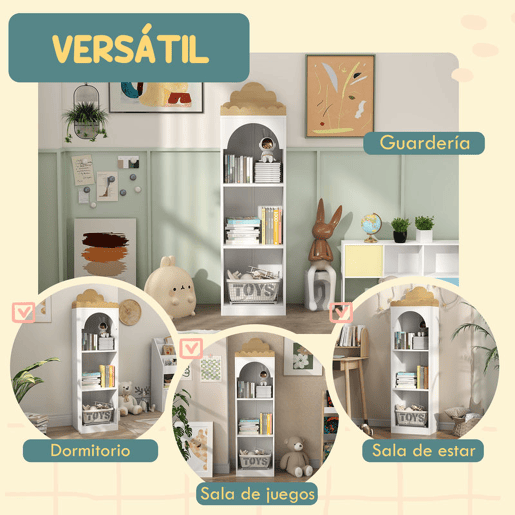 AIYAPLAY Estante Infantil para Livros com 3 Níveis - Ideal para Quartos de Crianças, Creches, Branco e Natural
