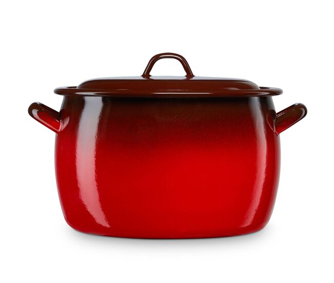 Briebe ignea olla abombada cocina inducción 12cm, cazuela 1,3 l tapa acero esmaltado, fuego, horno vintage, , rojo