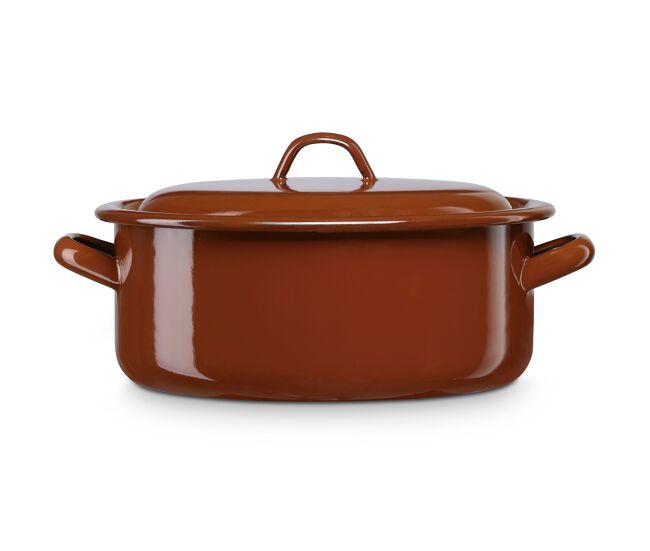 Briebe terra cacerola inducción 36cm cazuela 15 l grande, tapa, acero esmaltado fuego horno, vintage, , marrón