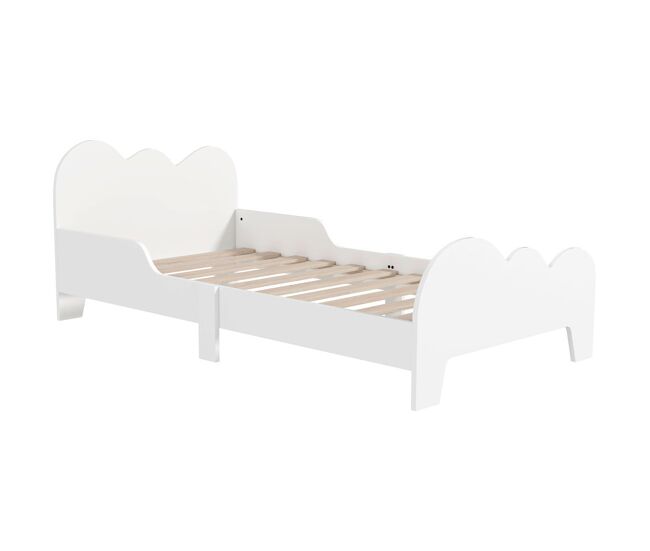 Aiyaplay cama para niños de +3 años 140x70 cm estructura de cama infantil tema de nubes con barandilla para dormitorio blanco
