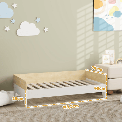 AIYAPLAY Cama para Crianças acima de 3 Anos 143,5x74x40 cm Cama de Madeira para Crianças Carga 80 kg para Dormitório Branco e Madeira