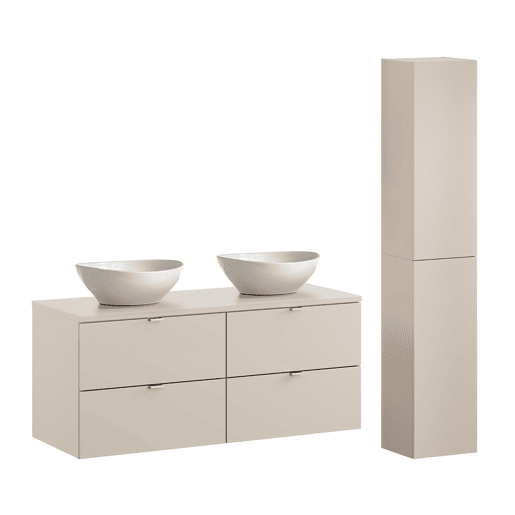 Conjunto móvel de lavatório duplo Azel Cachemire 120cm e coluna Conjunto móvel de lavatório duplo Azel Cachemire 120cm e coluna