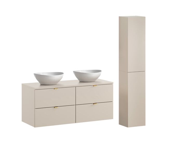 Conjunto de muebles con doble lavabo 120cm y columna azel cachemira