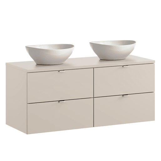 Conjunto móvel de lavatório duplo Azel Cachemire 120cm e coluna Conjunto móvel de lavatório duplo Azel Cachemire 120cm e coluna
