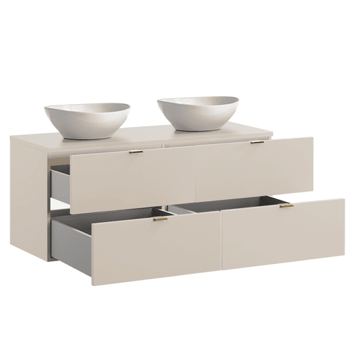 Conjunto móvel de lavatório duplo Azel Cachemire 120cm e coluna Conjunto móvel de lavatório duplo Azel Cachemire 120cm e coluna