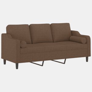 vidaXL Sofá 3 lugares + almofadas decorativas 180 cm tecido castanho