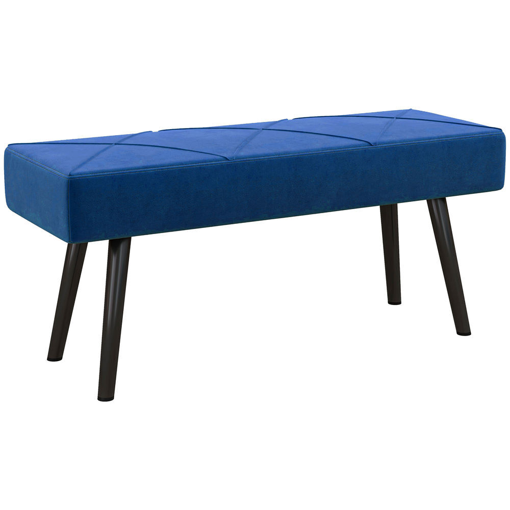 Homcom taburete pie de cama multifuncional, banco pie de cama moderno, banco dormitorio con asiento acolchado y patas de acero, carga 120 kg, para entrada, pasillo, salón, 100x36x45 cm, azul oscuro