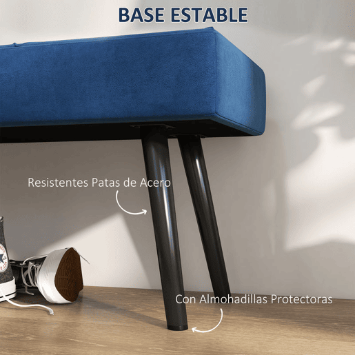 HOMCOM Banco de Pé de Cama Multifuncional Banco de Pé de Cama Moderno Banco de Dormitório com Pés de Aço e Assento Acolchoado Carga Máxima 120 kg Entrada Corredor 100x36x45 cm Azul