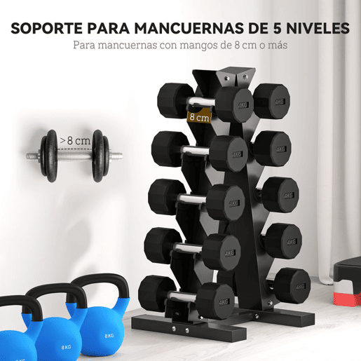 SPORTNOW Suporte para Halteres de 5 Níveis Suporte de Armazenamento para Halteres de Aço para Treinamento em Ginásio Casa Carga 100 kg 35x33x66 cm Preto