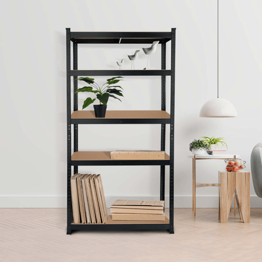 Estante Modular Preta com 5 Prateleiras Ajustáveis u200Bu200B180x90x40cm 875Kg 7house