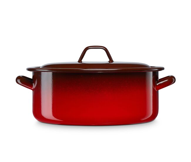 Briebe ignea cacerola inducción 10 cm cazuela 0,45 l con tapa, acero esmaltado, apta fuego horno, vintage, , rojo