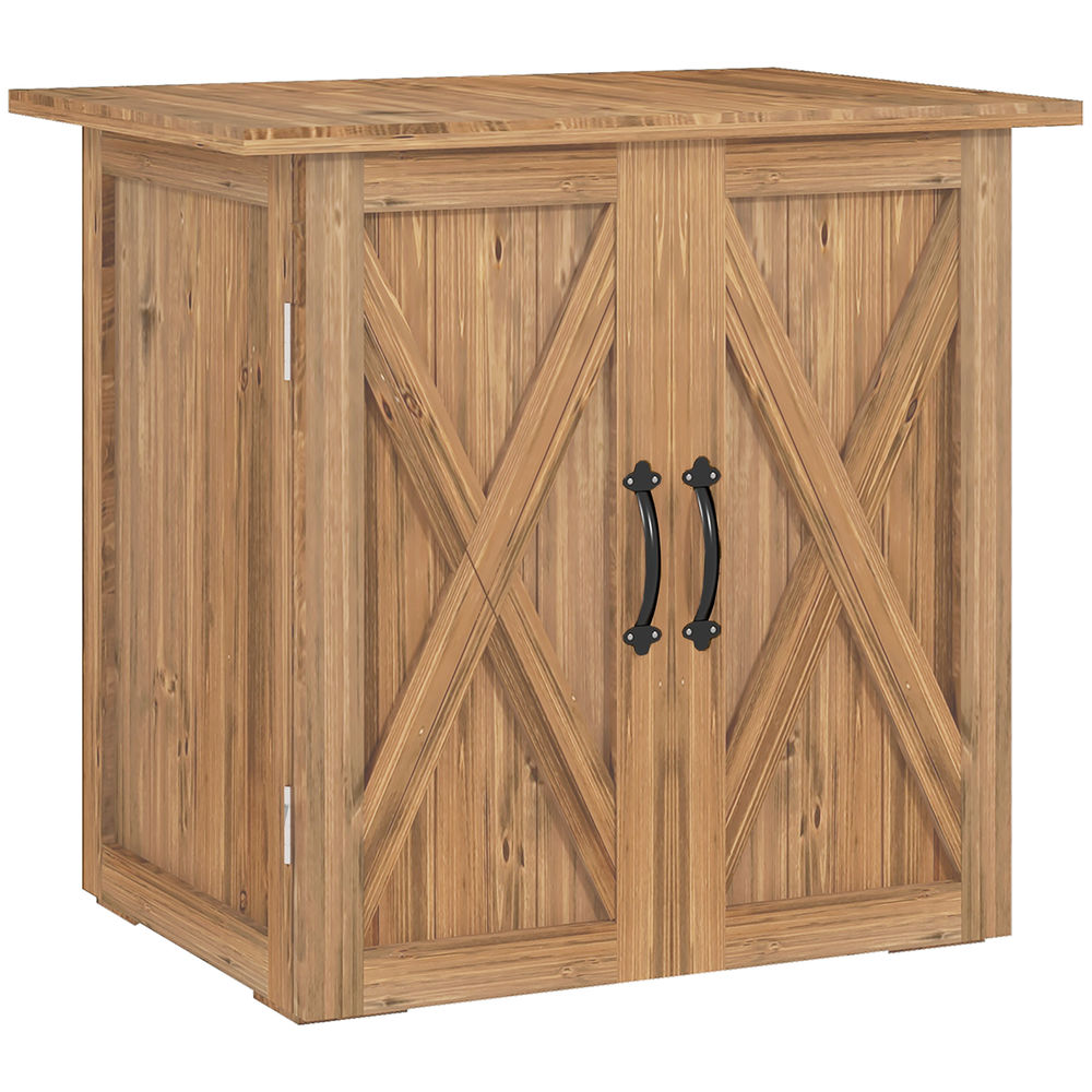 Outsunny armario de exterior de madera caseta de jardín exterior con 2 puertas magnéticas cobertizo de jardín para almacenamiento de herramientas 77x55x72 cm marrón