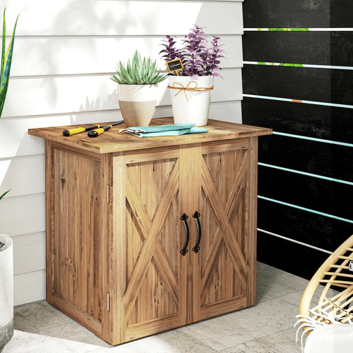 Outsunny Ármário de Jardim Abrigo de Madeira para Exterior com 2 Portas Magnéticas Abrigo para Armazenamento de Ferramentas 77x55x72 cm Marrom