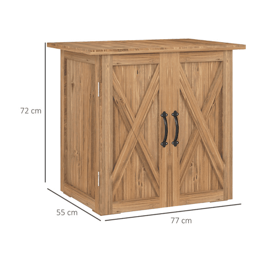 Outsunny Ármário de Jardim Abrigo de Madeira para Exterior com 2 Portas Magnéticas Abrigo para Armazenamento de Ferramentas 77x55x72 cm Marrom