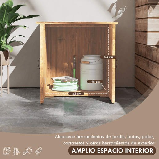 Outsunny Ármário de Jardim Abrigo de Madeira para Exterior com 2 Portas Magnéticas Abrigo para Armazenamento de Ferramentas 77x55x72 cm Marrom
