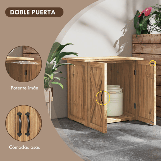 Outsunny Ármário de Jardim Abrigo de Madeira para Exterior com 2 Portas Magnéticas Abrigo para Armazenamento de Ferramentas 77x55x72 cm Marrom