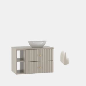 Conjunto móvel simples lavatório 80cm 2 nichos e coluna Izae Caxemira