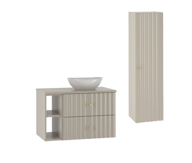 Conjunto de muebles con lavabo individual 80cm 2 compartimientos y columna izae cachemira