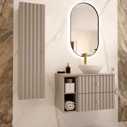 Conjunto móvel simples lavatório 80cm 2 nichos e coluna Izae Caxemira