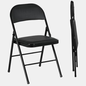 HOMCOM Conjunto de 2 Cadeiras Dobráveis Cadeiras Dobráveis com Encosto e Estrutura de Aço para Sala de Estar Escritório Estúdio 45x46x78 cm Preto