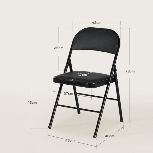 HOMCOM Conjunto de 2 Cadeiras Dobráveis Cadeiras Dobráveis com Encosto e Estrutura de Aço para Sala de Estar Escritório Estúdio 45x46x78 cm Preto