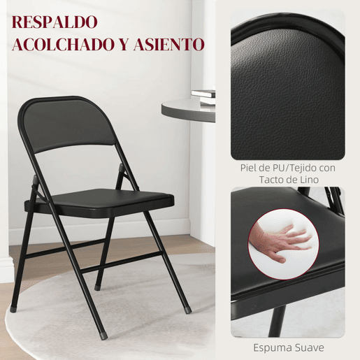 HOMCOM Conjunto de 2 Cadeiras Dobráveis Cadeiras Dobráveis com Encosto e Estrutura de Aço para Sala de Estar Escritório Estúdio 45x46x78 cm Preto