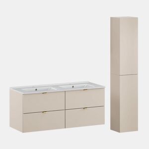 Conjunto móvel de lavatório duplo embutido Azel Cachemire 120cm e coluna