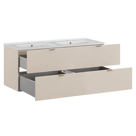 Conjunto móvel de lavatório duplo embutido Azel Cachemire 120cm e coluna