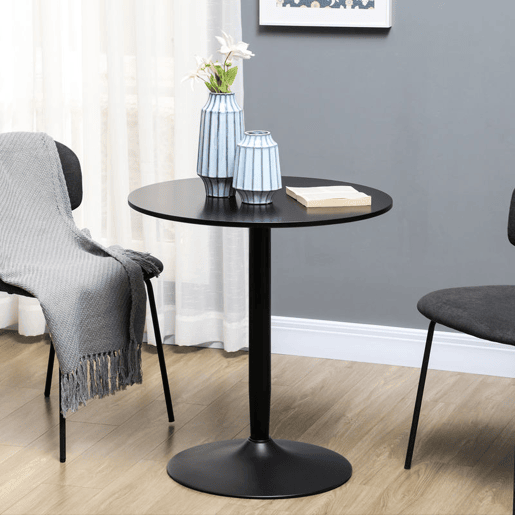 HOMCOM Mesa de Cozinha Redonda Mesa de Jantar Moderna para 2 Pessoas com Base de Aço e Almofadas Antiderrapantes Ø70x75 cm Preto