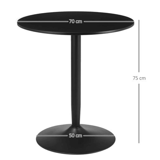 HOMCOM Mesa de Cozinha Redonda Mesa de Jantar Moderna para 2 Pessoas com Base de Aço e Almofadas Antiderrapantes Ø70x75 cm Preto