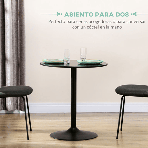 HOMCOM Mesa de Cozinha Redonda Mesa de Jantar Moderna para 2 Pessoas com Base de Aço e Almofadas Antiderrapantes Ø70x75 cm Preto