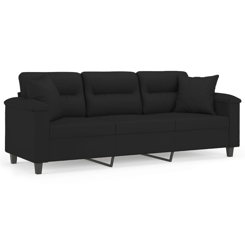 Vidaxl sofá de 3 plazas con cojines tela de microfibra negro 180 cm