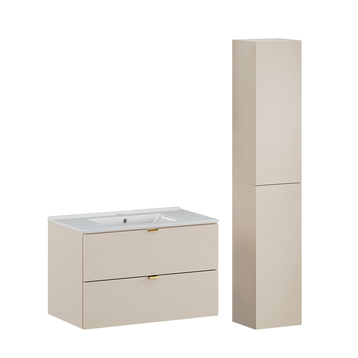 Conjunto de muebles lavabo individual encastrado 80cm y columna azel cachemira